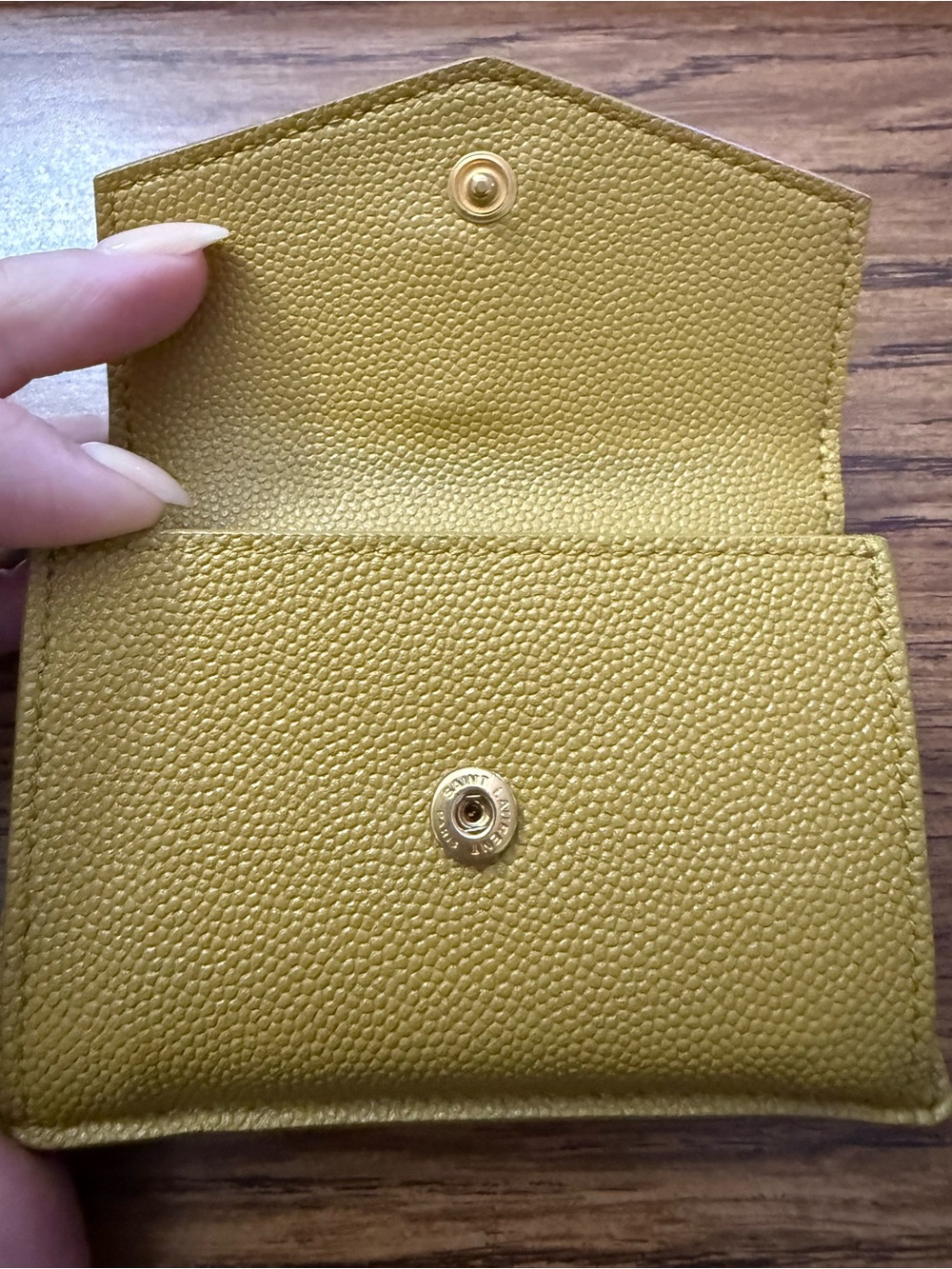 Saint Laurent Green Pebbled Leather Envelope Card Case with Gold YSL Logo - Picture 2 of 11